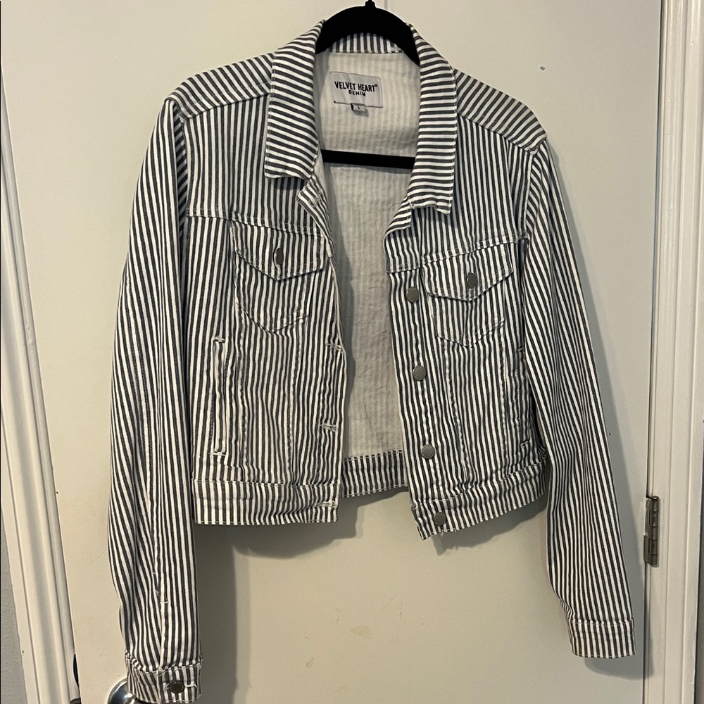 Velvet Heart Striped Jean Jacket